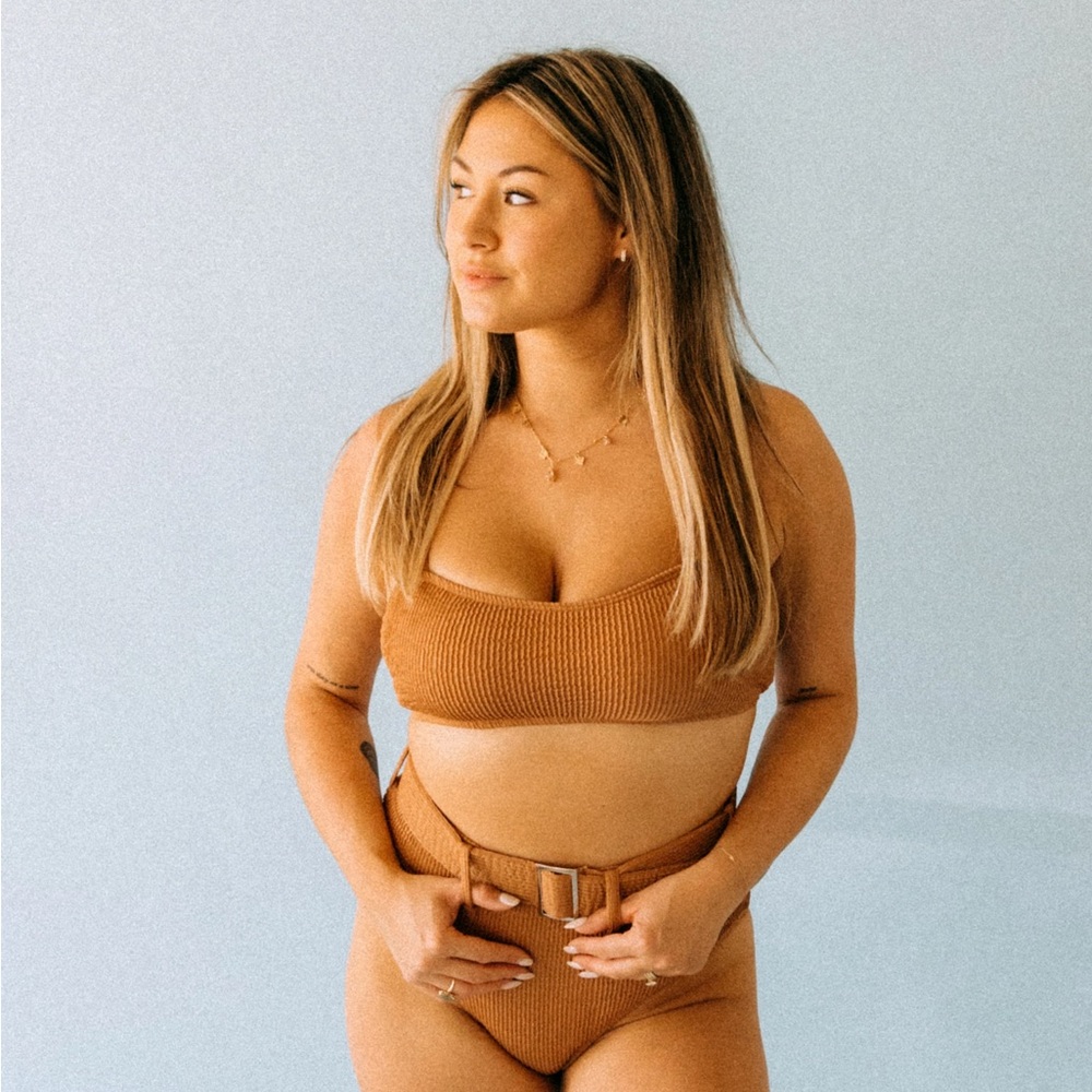 High Rise Bleted Tan Bikini Set - Picture 1 of 2
